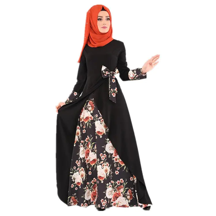 Muslim Women's Printed Patchwork Maxi Dress