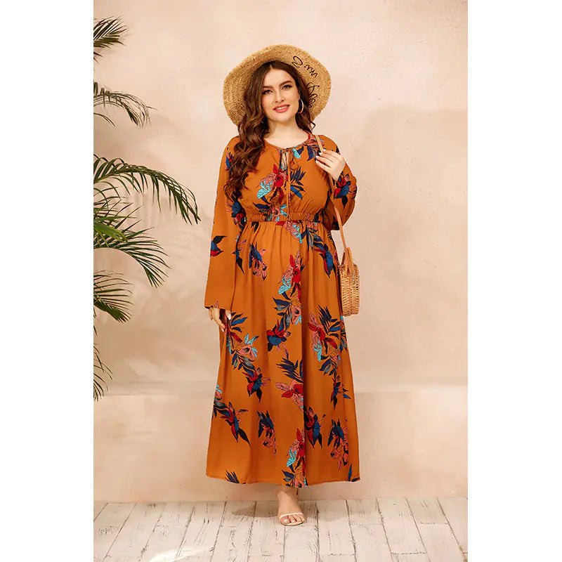 Floral Maxi Dress for Women - Long Sleeve Robe