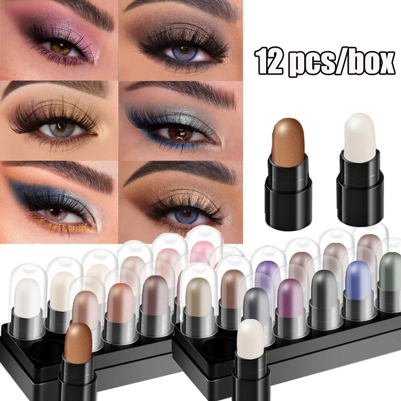 12pcs Eyeshadow Stick Set - Waterproof Glitter Pencils