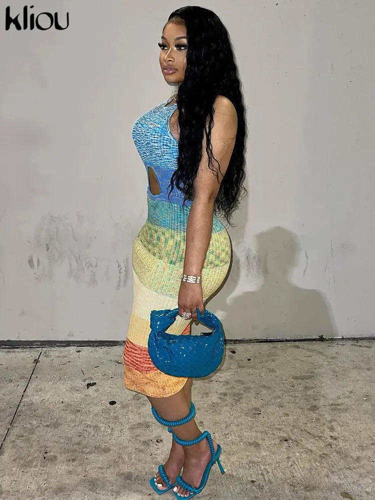 Women’s Sexy Backless Multicolor Lace-Up Long Dress