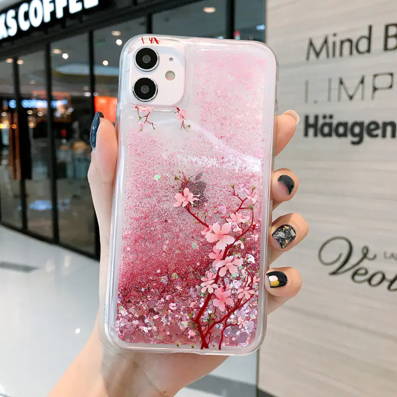 Pink Soft Liquid Quicksand Peach Blossom Phone Case
