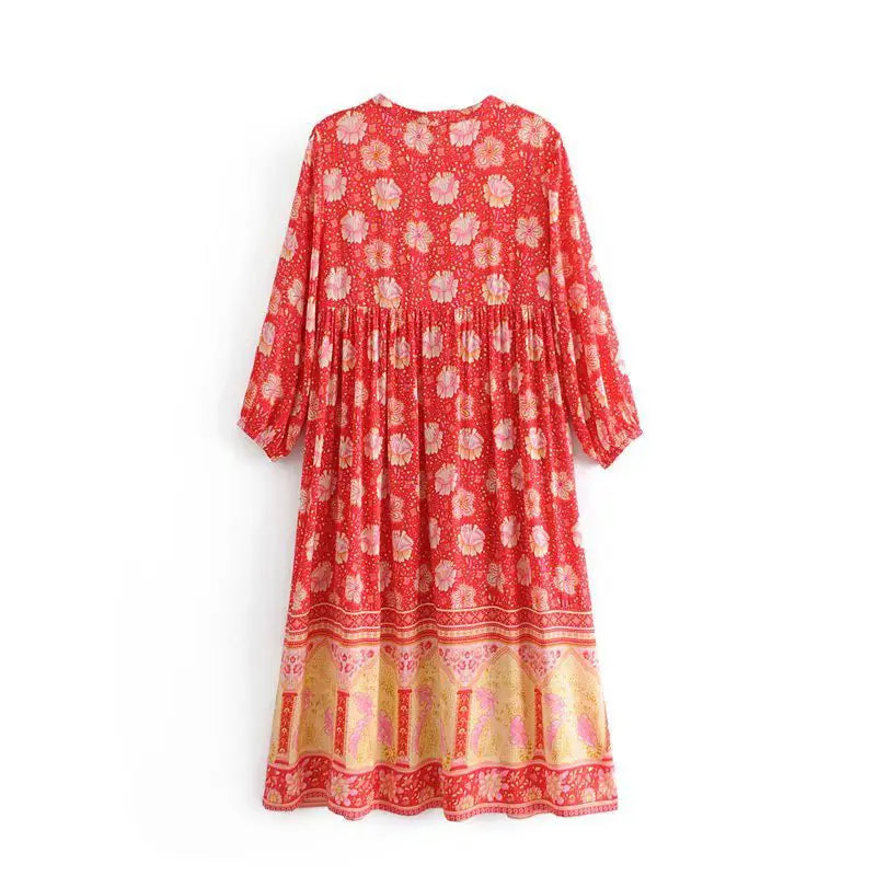 Floral Print Long Sleeve Maxi Dress with Buttons