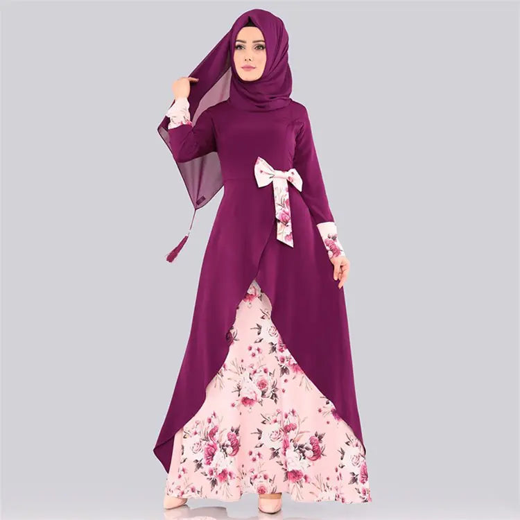 Muslim Women's Printed Patchwork Maxi Dress