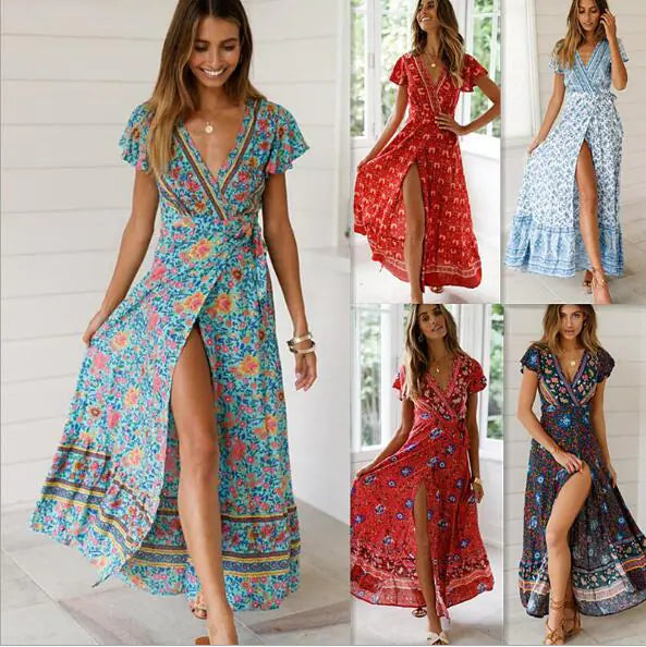 Printed Long Dress - Sexy Floral Maxi Dress
