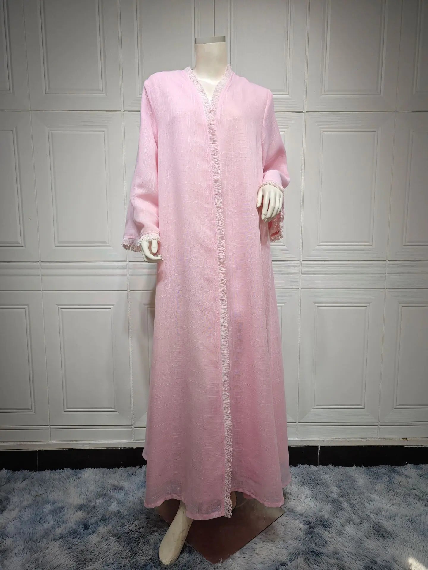 Solid Color Modest Long Dress – Cotton Cardigan Shawl