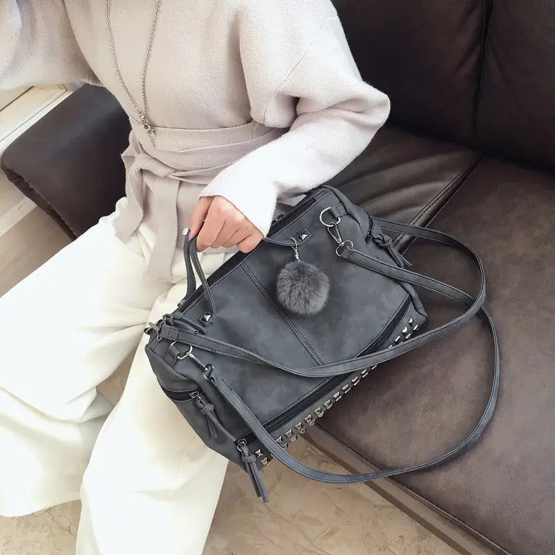 Fashionable Suede Motorcycle Handbag with Studs