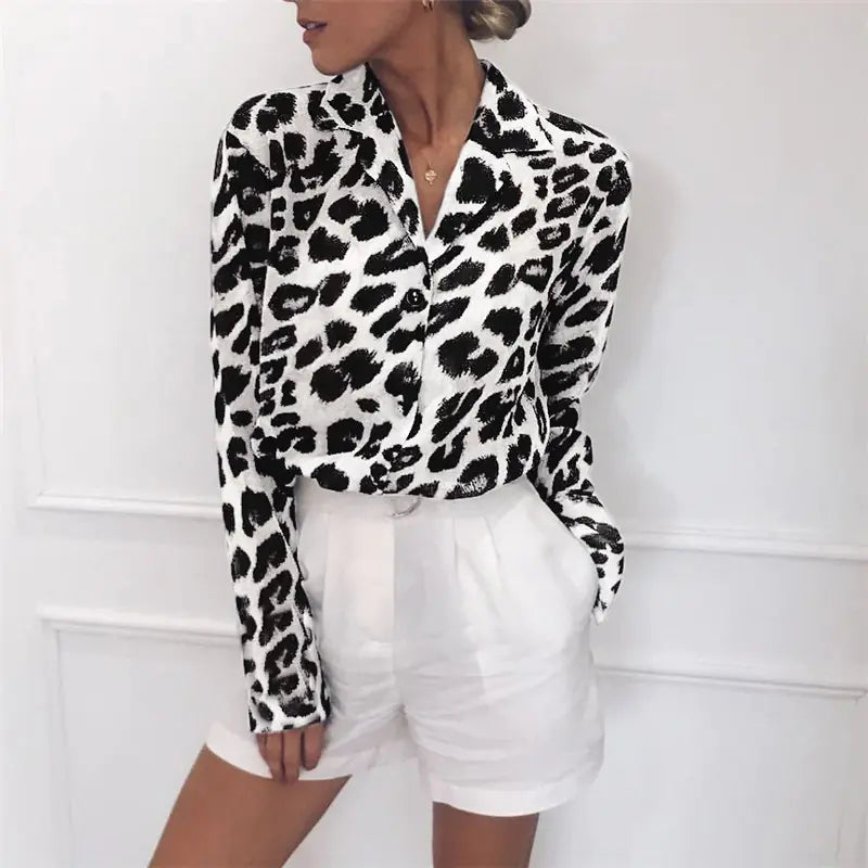 Long Sleeve Chiffon Leopard Print Women’s Shirt