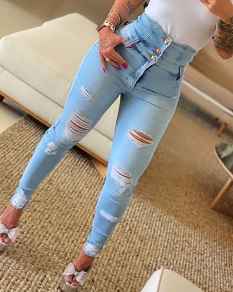 2022 Slim Fit High Waist Ripped Skinny Jeans