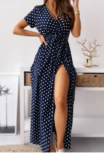 Long Sleeve Polka Dot Irregular Maxi Dress