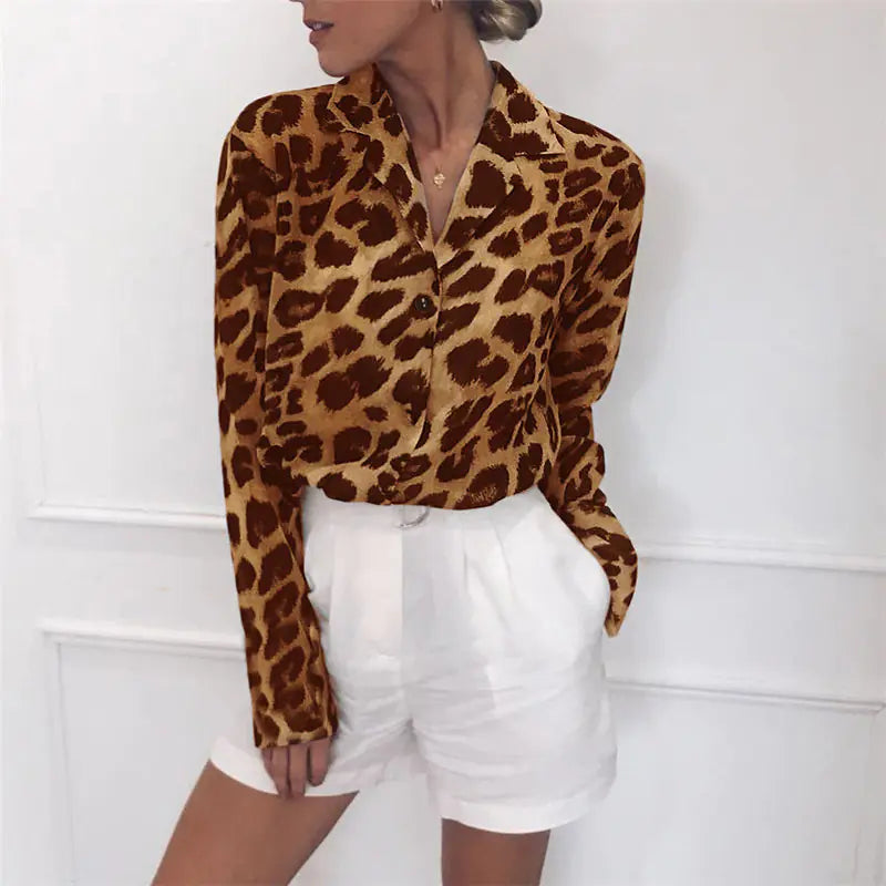 Long Sleeve Chiffon Leopard Print Women’s Shirt