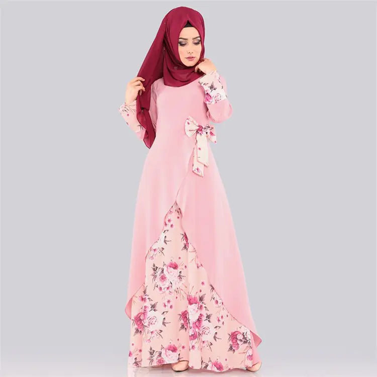 Muslim Women's Printed Patchwork Maxi Dress