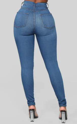 Sky Blue High Waist Skinny Jeans with Slash Pockets