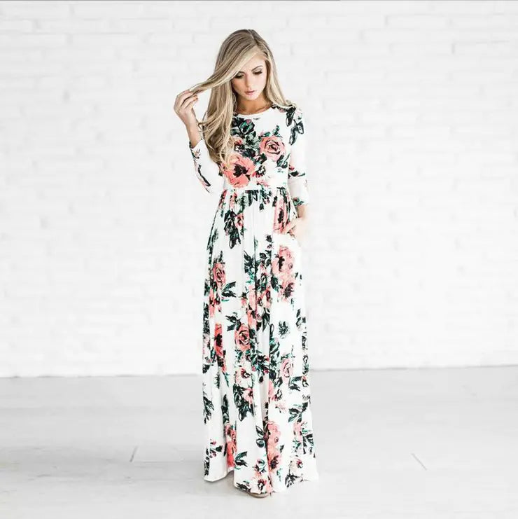 Summer Floral Long Sleeve Maxi Dress for Women