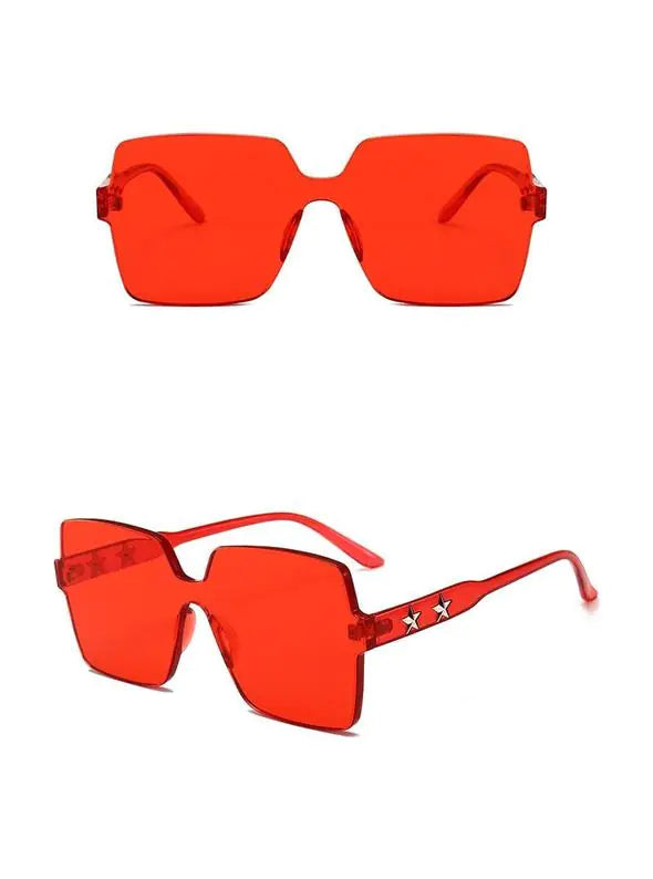 Thick Frameless Sunglasses - Trendy Red Shades