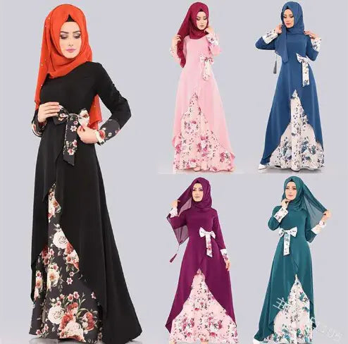 Muslim Women's Printed Patchwork Maxi Dress