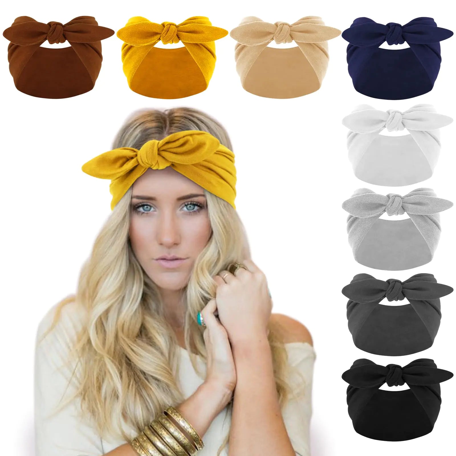 DRESHOW 8 Pack Bow Headbands of Solid Color for Women’s Hair Non Slip Wide Vintage Head Wraps Knotted Cute Hair Band Accessories