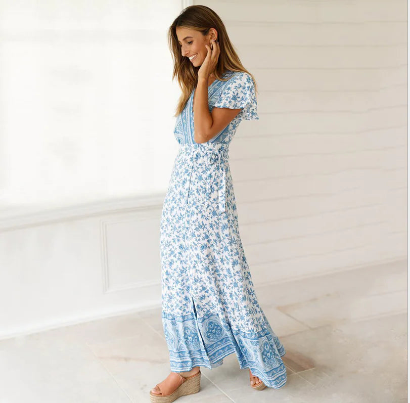 Printed Long Dress - Sexy Floral Maxi Dress