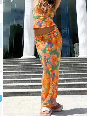 Floral Bandeau Top and Long Skirt Set for Women
