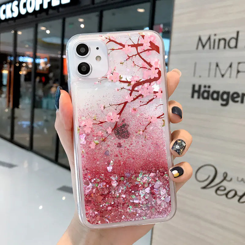 Pink Soft Liquid Quicksand Peach Blossom Phone Case