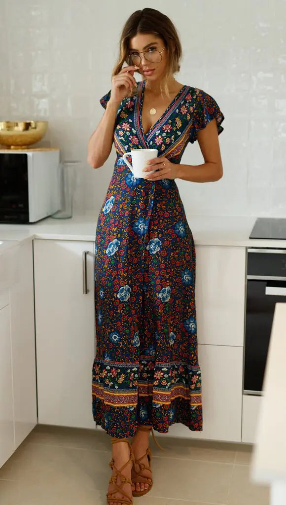 Printed Long Dress - Sexy Floral Maxi Dress