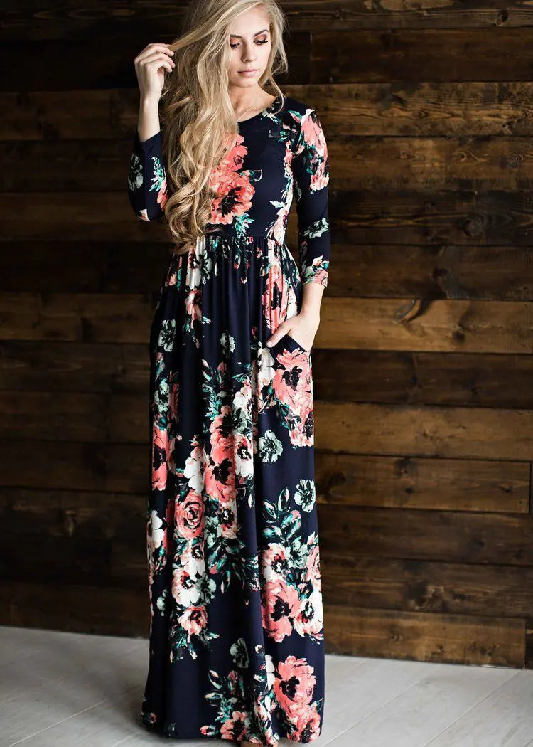 Summer Floral Long Sleeve Maxi Dress for Women