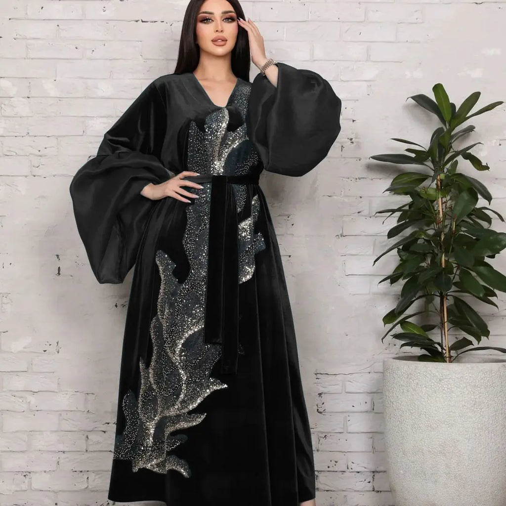 Gold Velvet Long Robe Dress