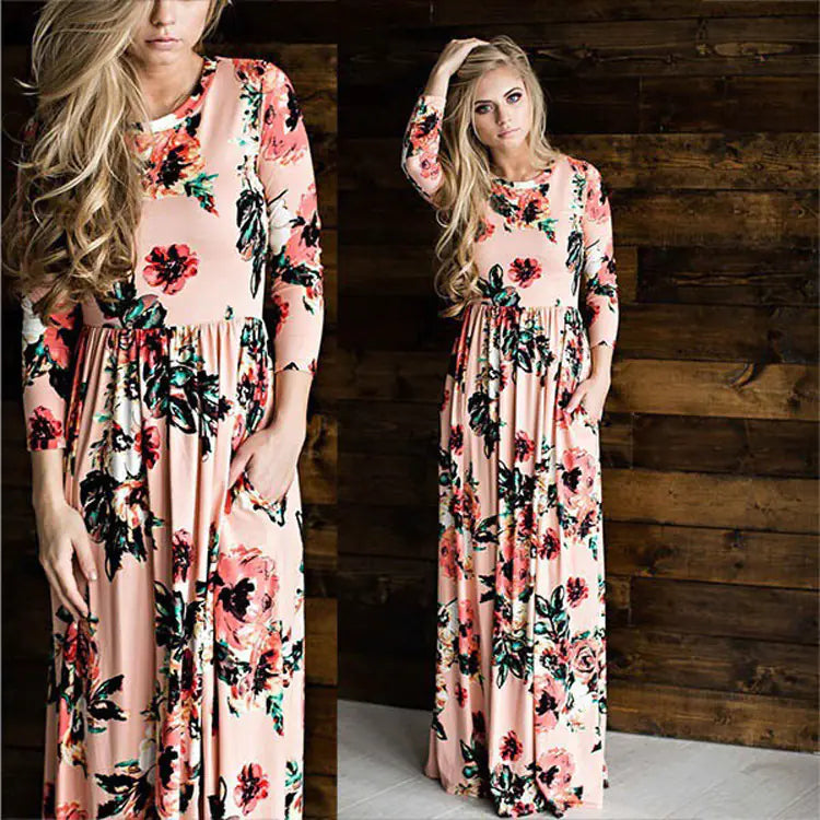 Summer Floral Long Sleeve Maxi Dress for Women