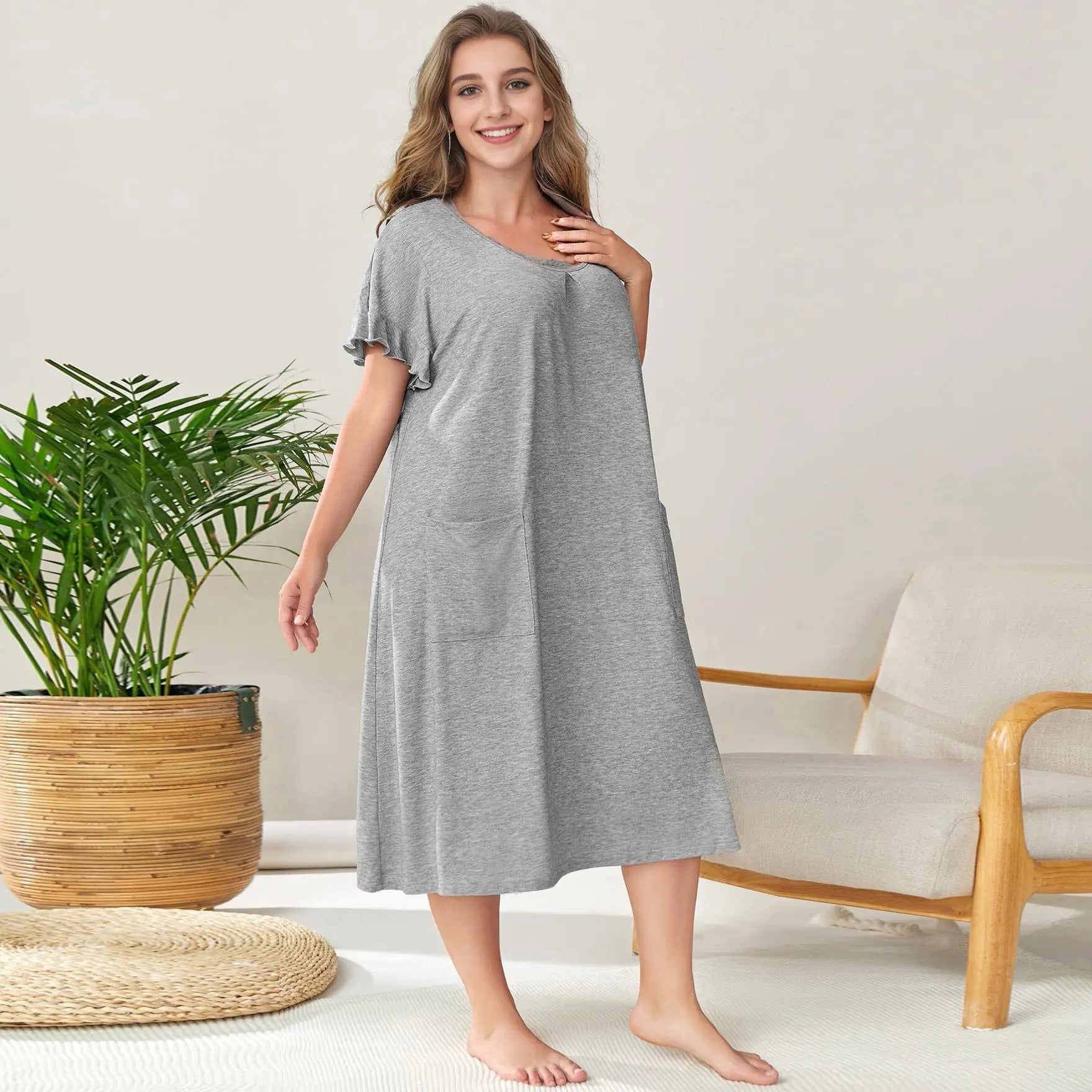 Casual Long Sleeve Maxi Dress with Side Split