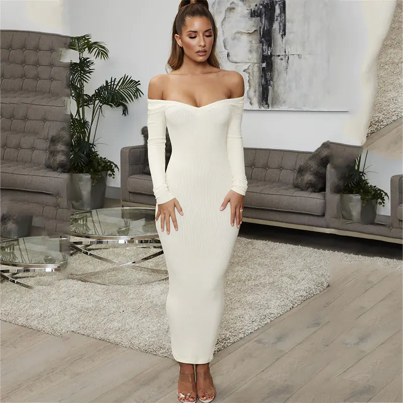 2019 Women's Autumn Dress - Long Sleeve V-Neck Maxi Dress