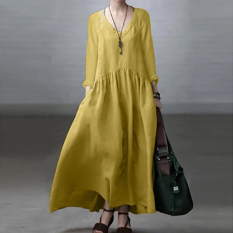 Women's Fashion Long Sleeve V-Neck Maxi Dress 2023