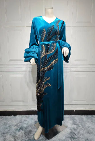 Gold Velvet Long Robe Dress