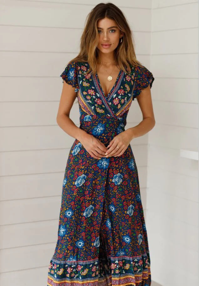 Printed Long Dress - Sexy Floral Maxi Dress