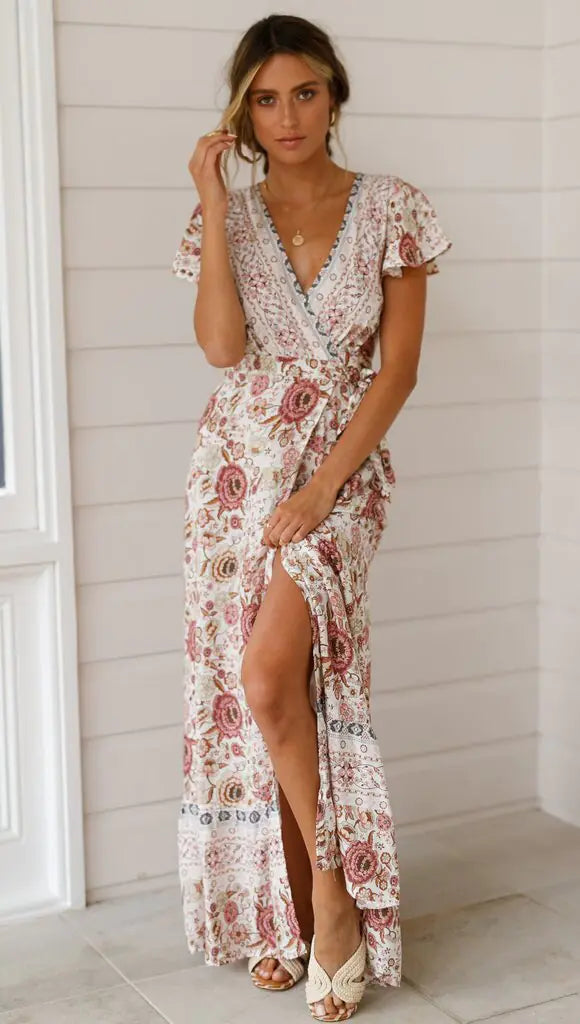 Printed Long Dress - Sexy Floral Maxi Dress