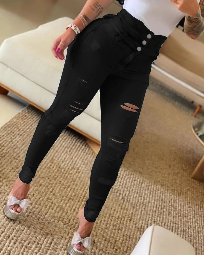 2022 Slim Fit High Waist Ripped Skinny Jeans