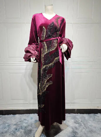 Gold Velvet Long Robe Dress