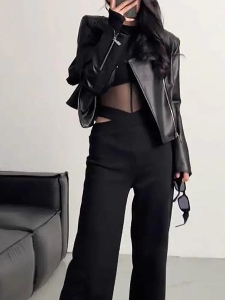 Black Long Sleeve Slim Fit Crop Top for Women