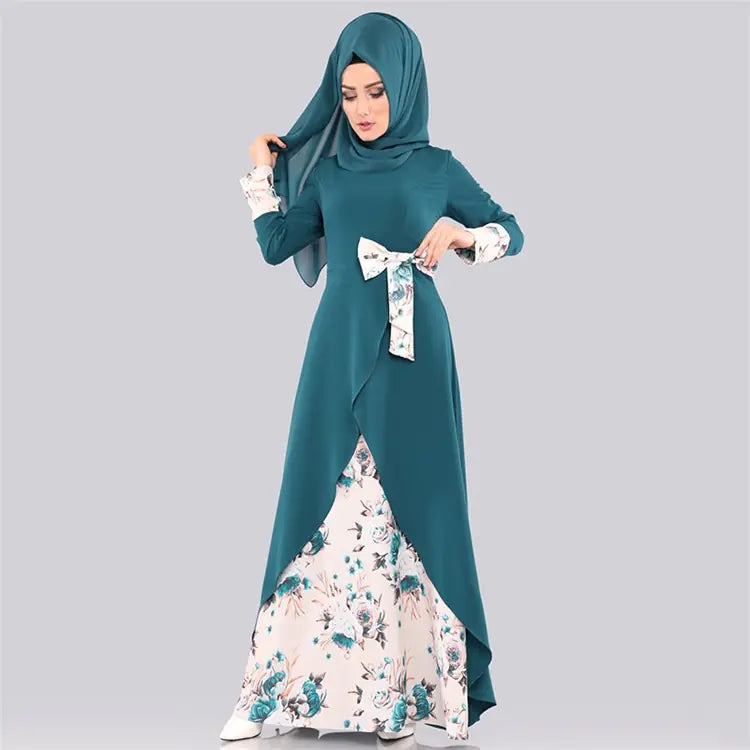 Muslim Women's Printed Patchwork Maxi Dress