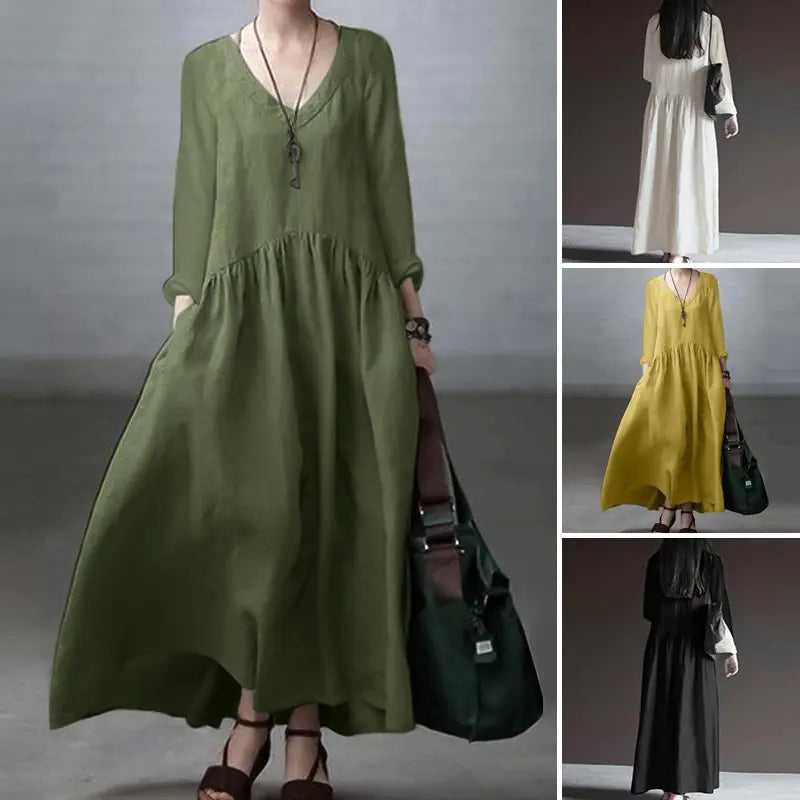 Women's Fashion Long Sleeve V-Neck Maxi Dress 2023