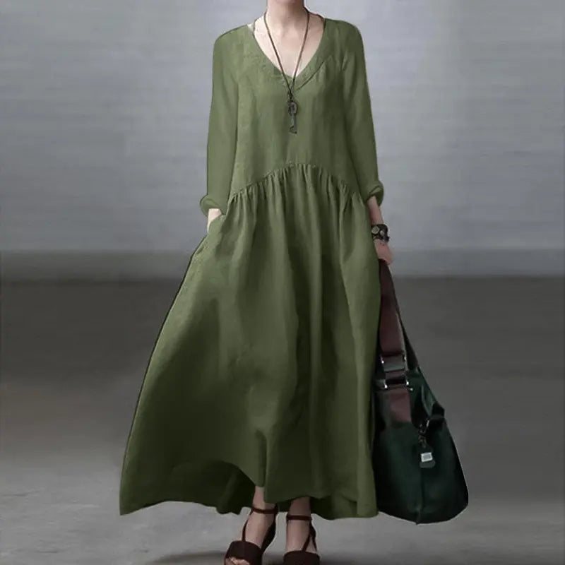 Women's Fashion Long Sleeve V-Neck Maxi Dress 2023