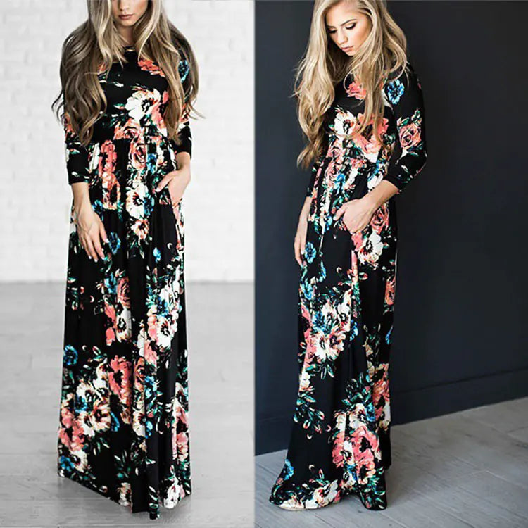Summer Floral Long Sleeve Maxi Dress for Women