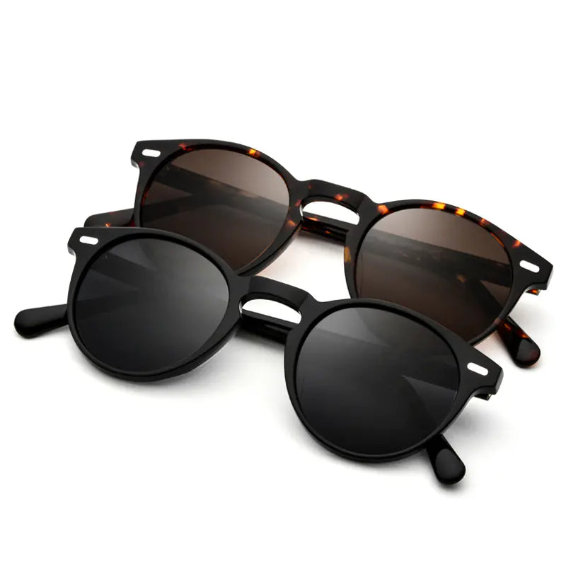 Polarized Retro Round Sunglasses with Acetate Frame