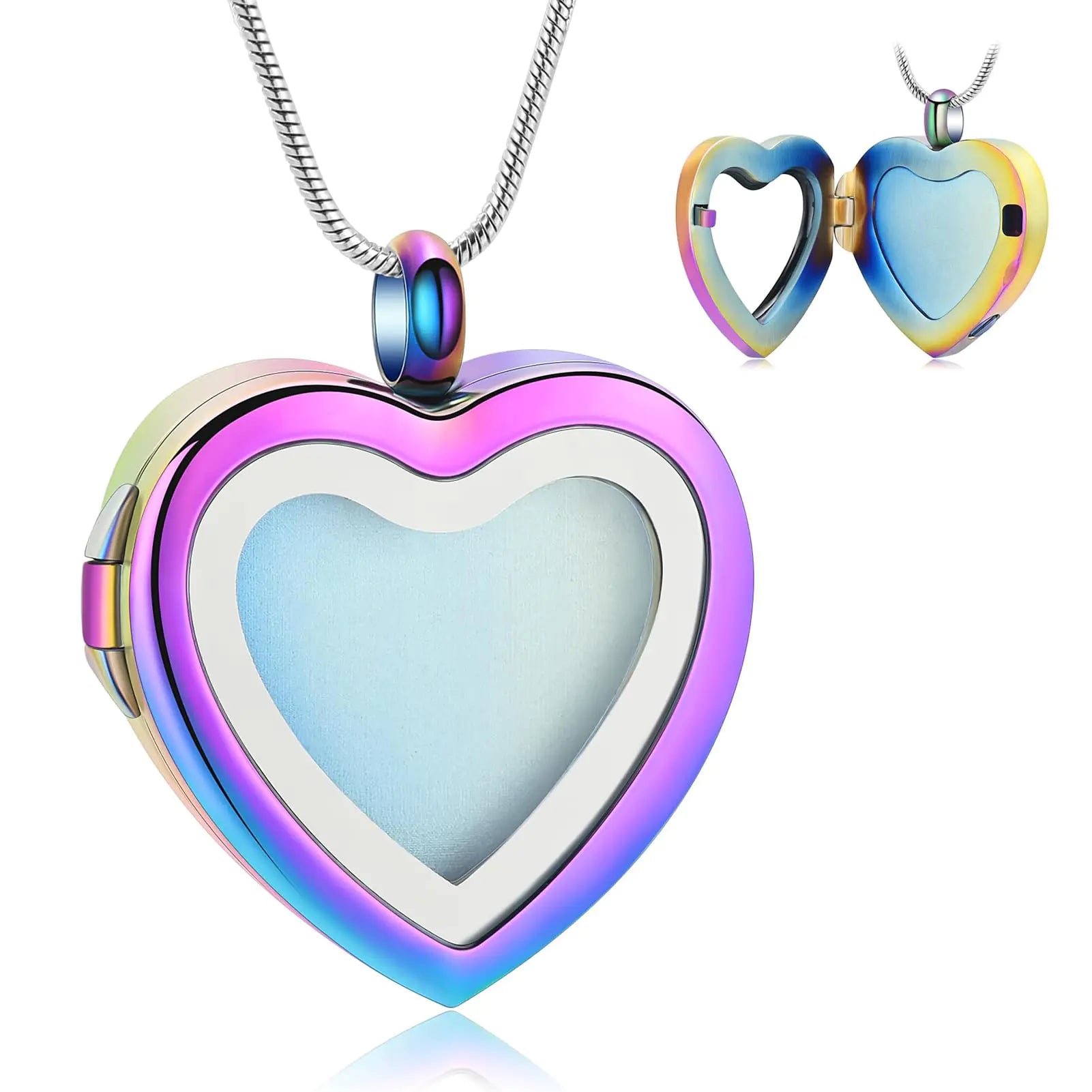 constantlife Cremation Jewelry for Ashes - Heart Pendant Memorial Urn Necklace Ashes Holder Stainless Steel Personalized Customization Keepsake (Y-Colorful)