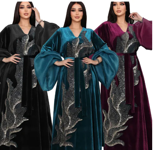 Gold Velvet Long Robe Dress