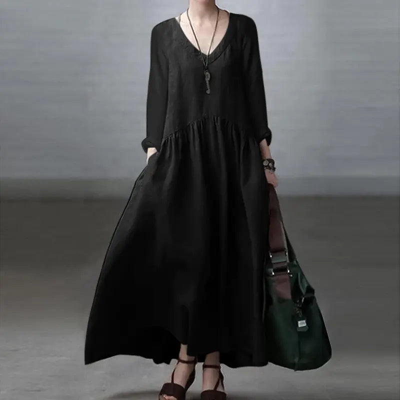 Women's Fashion Long Sleeve V-Neck Maxi Dress 2023