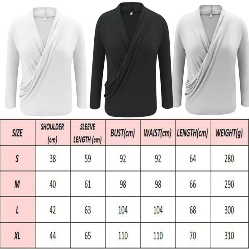 2023 Women's V Neck Long Sleeve Pleated Wrap Top Blouse