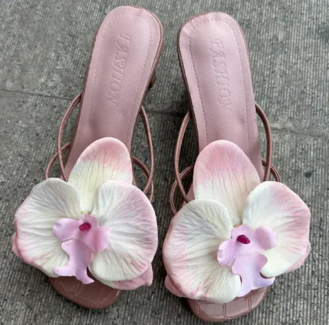 Floral High Heel Slippers
