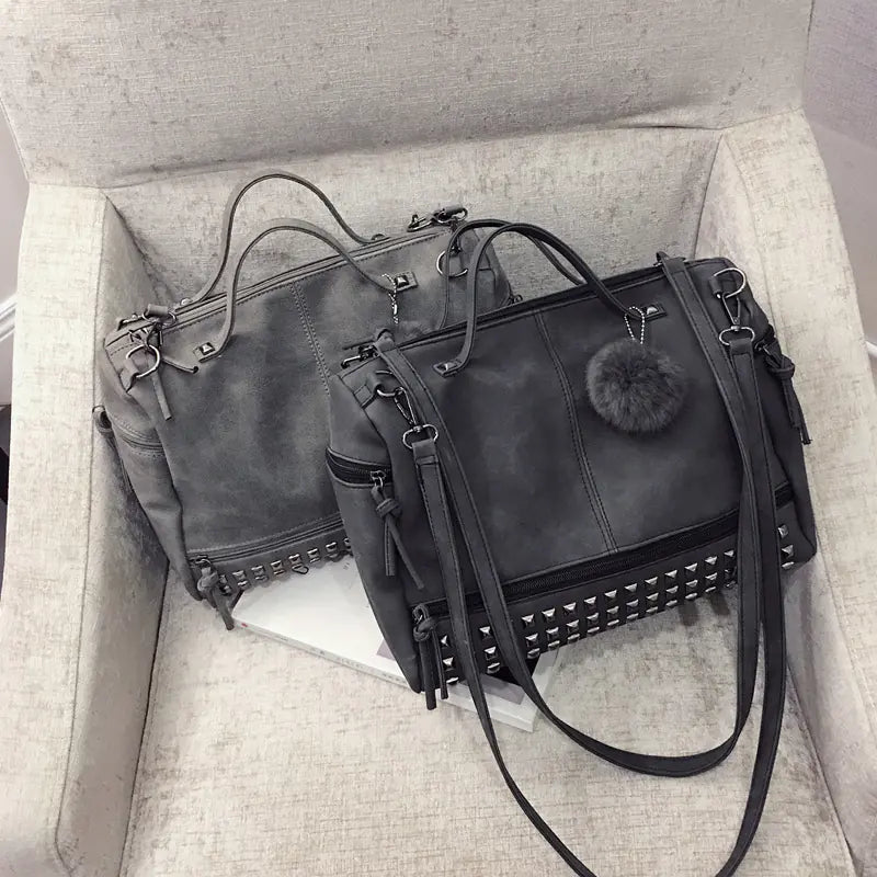 Fashionable Suede Motorcycle Handbag with Studs