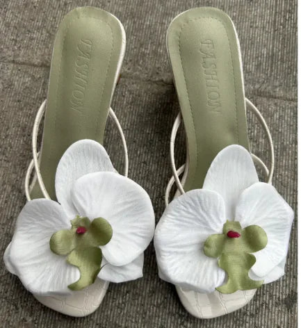 Floral High Heel Slippers