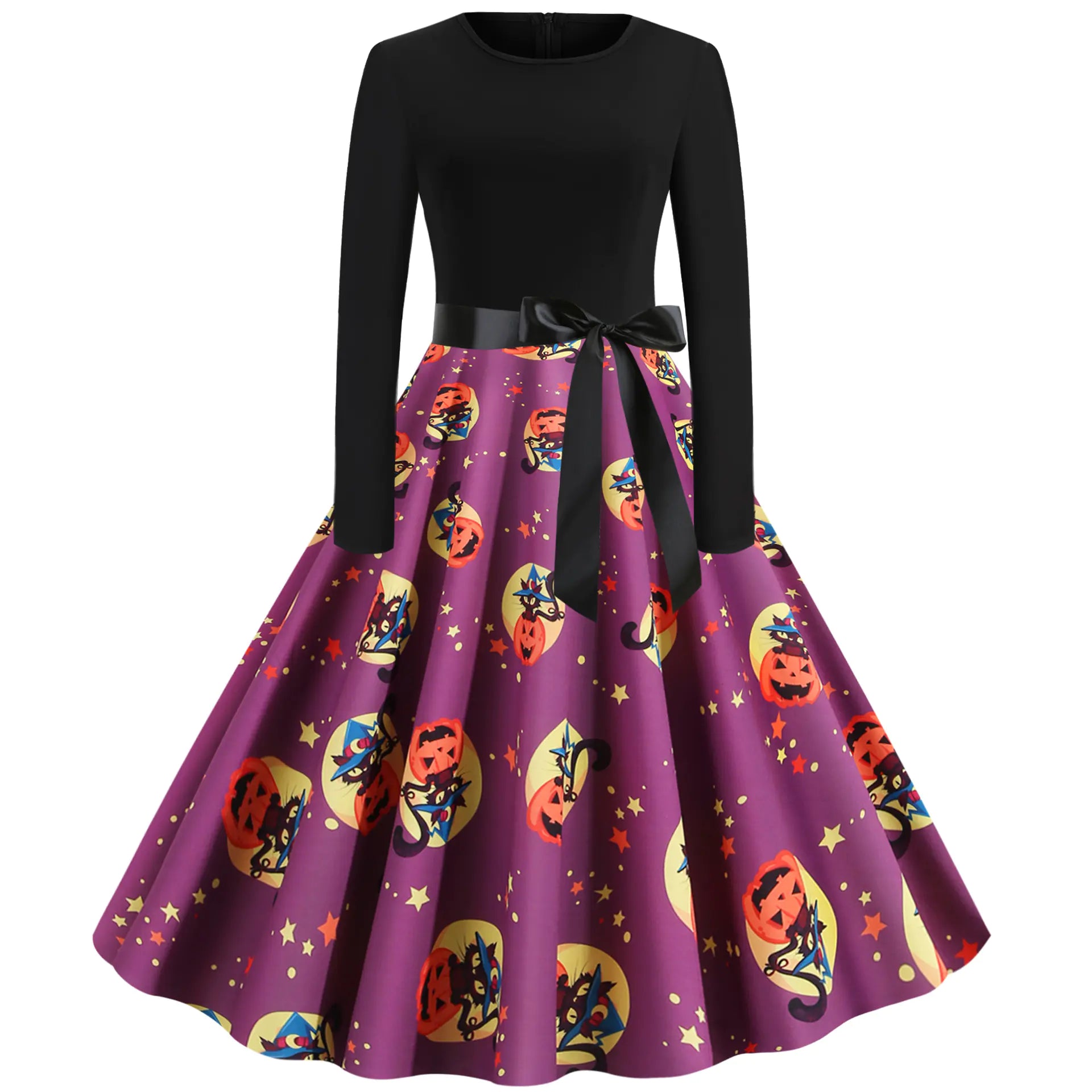 Vintage Print Long Sleeve Maxi Dress for Christmas