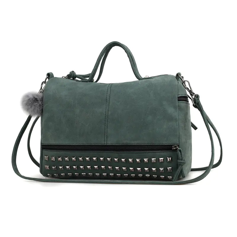 Fashionable Suede Motorcycle Handbag with Studs